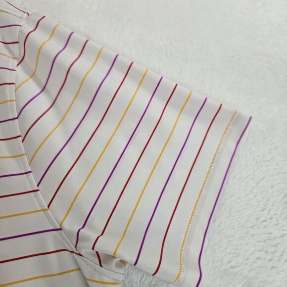 G/FORE Polo Shirt Mens XL White Multicolor Stripe Golf Performance Stretch - Picture 4 of 13